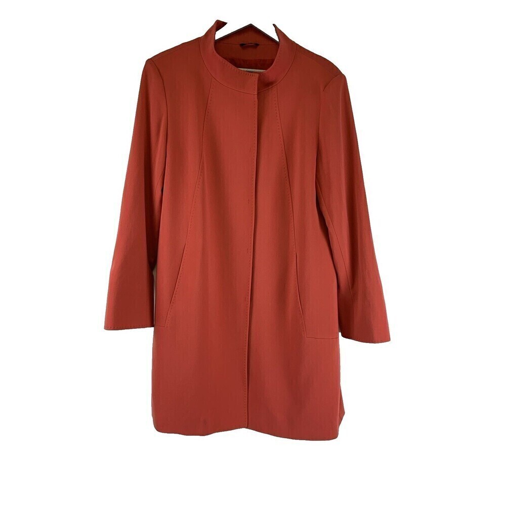 BOGO Cinzia Rocca Wool Coat Coral Orange Snap Mid High Collar Viscose Lined 12